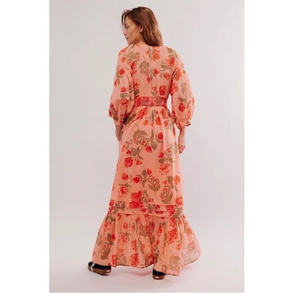 NWOT Free People Golden Hour Pink Floral Multicolor Long Sleeve Boho Maxi Dress - Picture 4 of 7